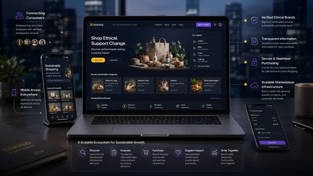 Transparent e-commerce marketplace connecting consumers with verified ethical brands