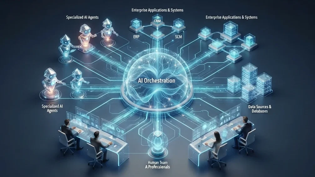 AI-enabled orchestration economy connecting agents data and business systems