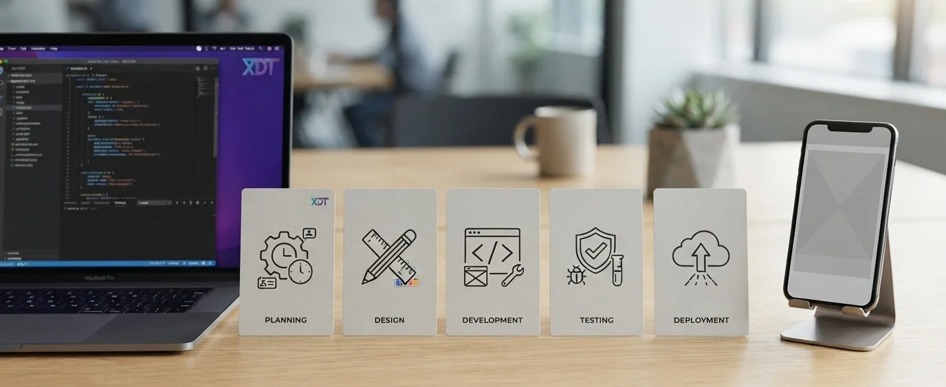 Business mobile app development on a modern smartphone