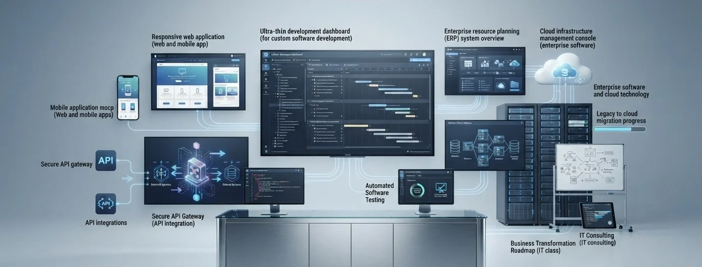 IT services including software development, mobile apps, web development, cloud and API integration