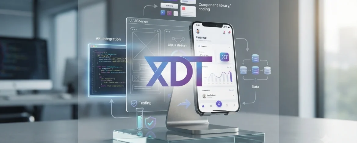 mobile-app-development-xdt Mobile app development concept with XDT company logo
