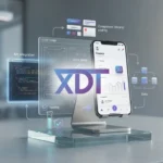Mobile app development concept with XDT company logo